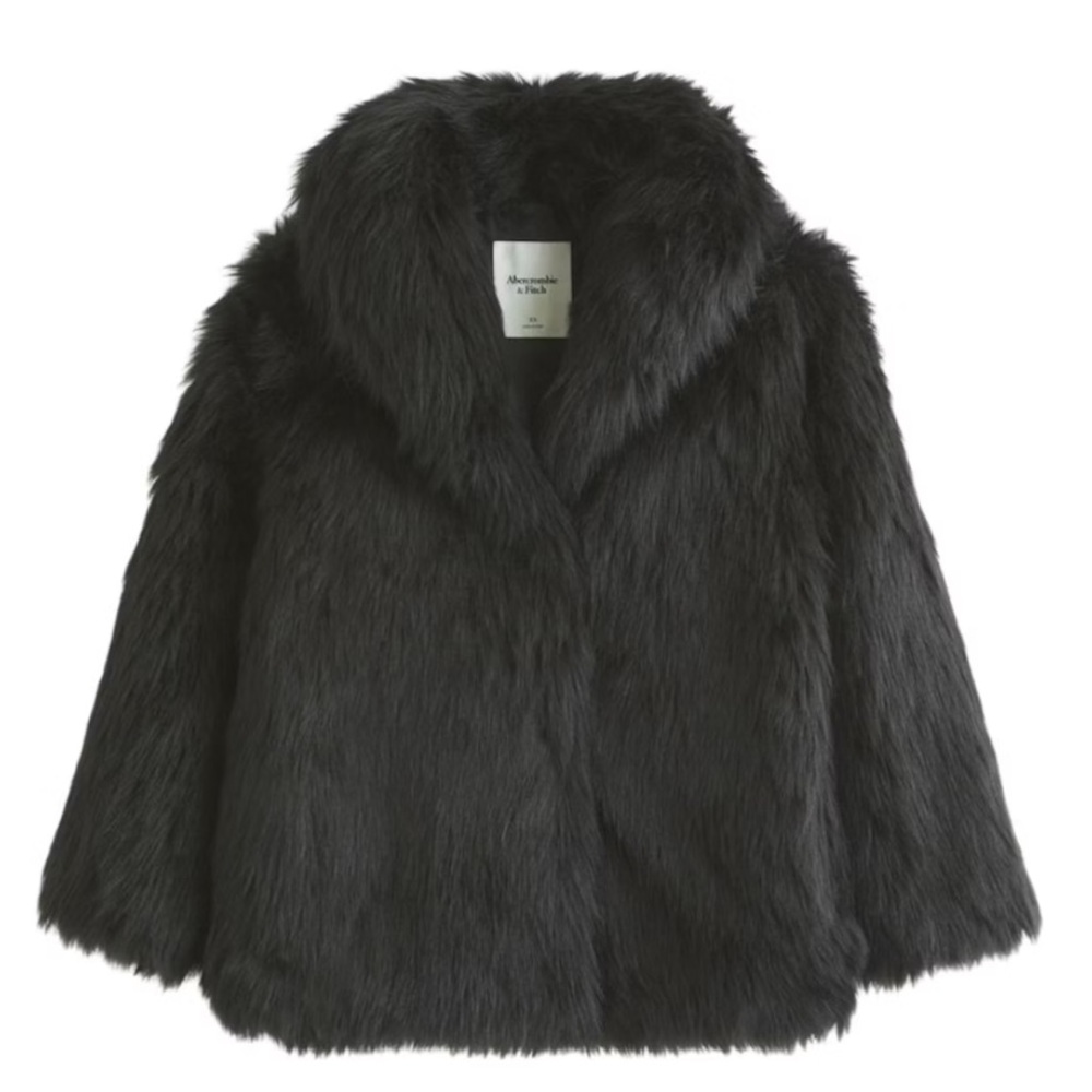 Abercrombie & Fitch Black Faux Fur Coat